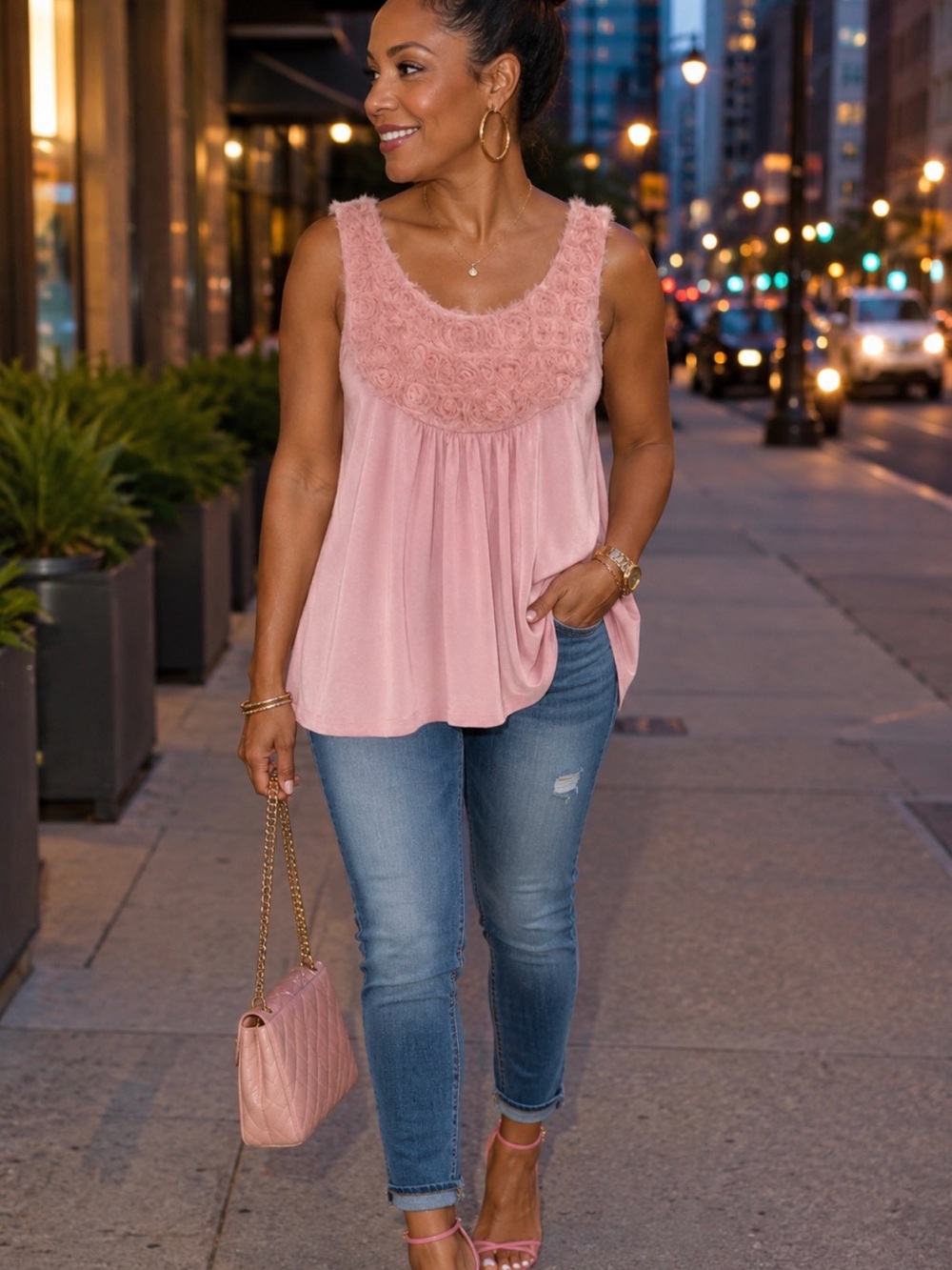 Design History Blush Rose Crochet Yoke Camisole